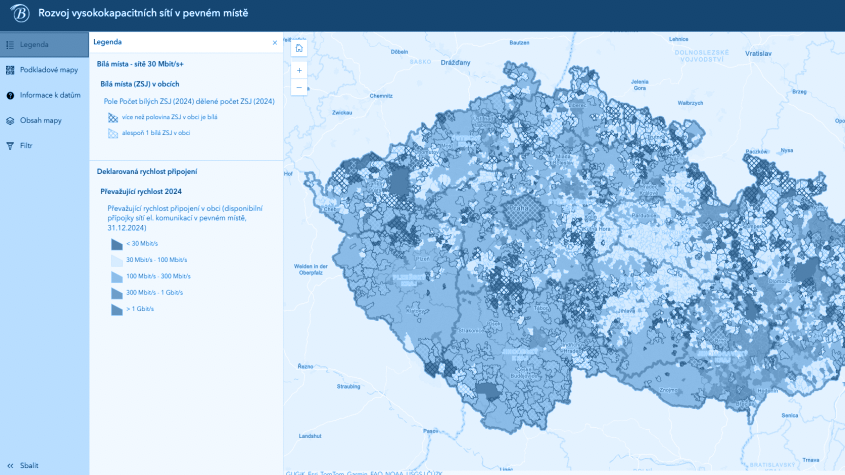 Mapa pokrytí sítěmi el. komunikací
